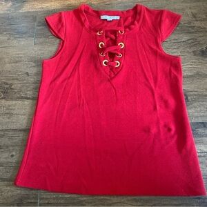 Marc New York Red Lace-Up Short Sleeve Top